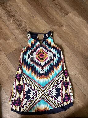 Xhilaration Navy, Turquoise & Magenta Aztec Print Dress